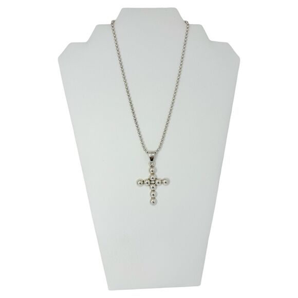Taxco Mexico Cross Pendant Necklace 16" 925 Sterling Silver Christian Ball - Picture 8 of 13